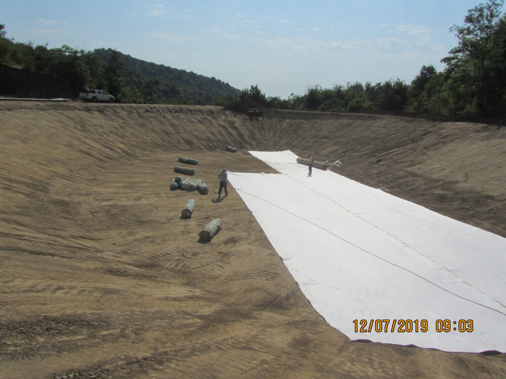 Geomembrane insulation in the irrigation lake of Masalli river plantation